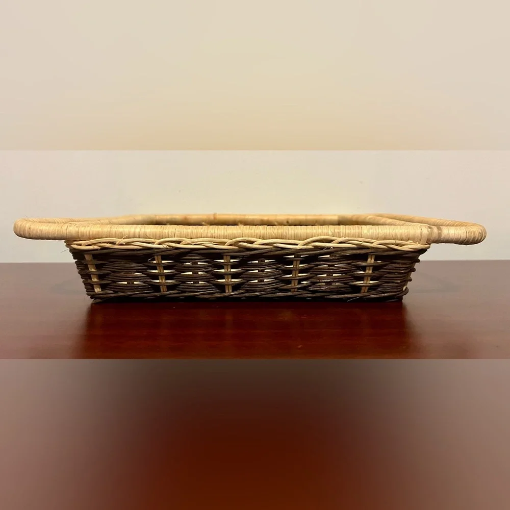 Two Tone Woven Wicker Rattan Serving‎ Tray with Handles Square Brown Natural Tan